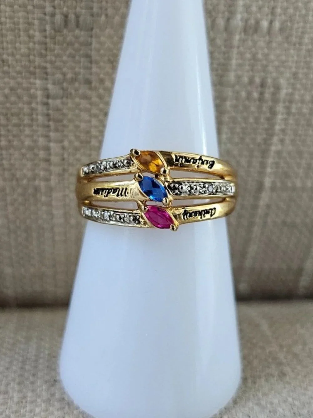 Personalized Name Ring with Multicolor Gemstone Gold Tone Fashion Jewelry Size 7